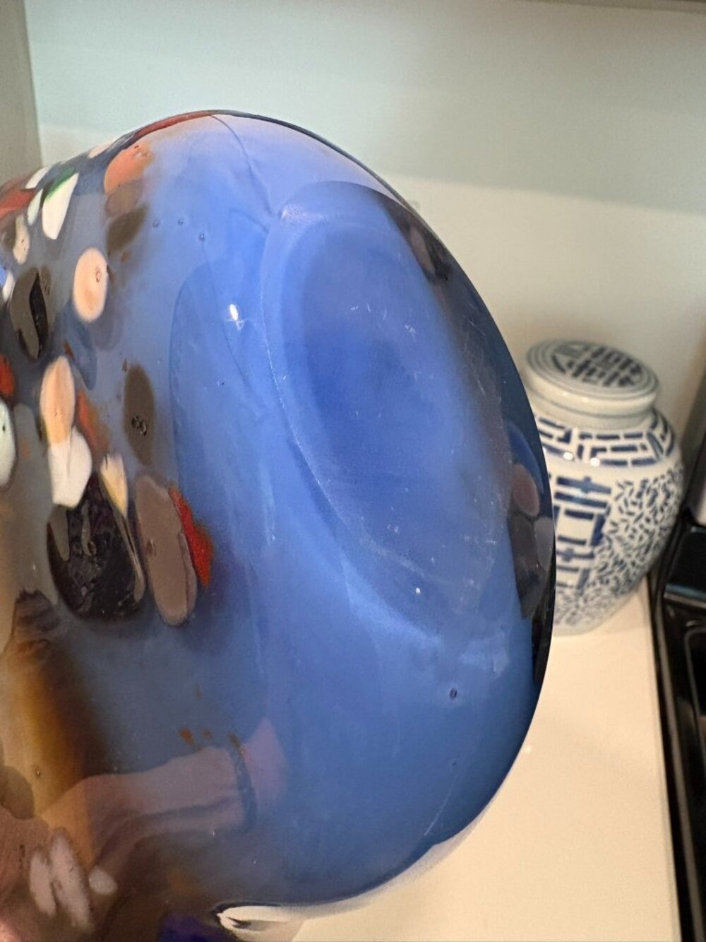 Murano Style Handblown Murrine Art Glass Vase Amber Blue 12” - Picture 10 of 10